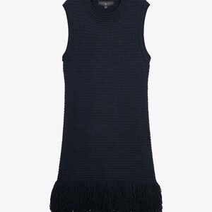 BNWT Zara Sleeveless Navy Knit Dress with Fringe Hem